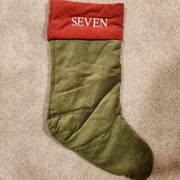 Pottery barn Classic Velvet Stocking with Seven Name on it - Picture 1 of 3